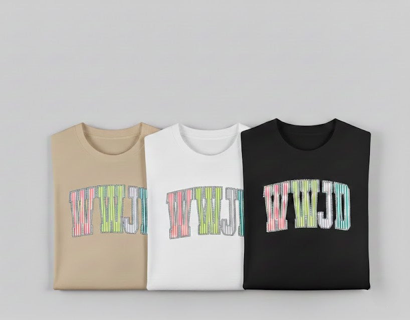 WWJD Striped Varsity Graphic Tee